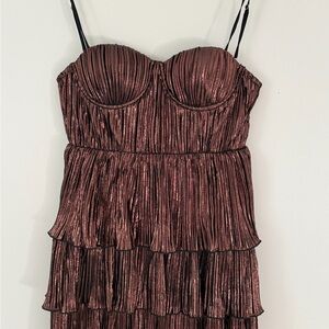 Vici Strapless Metallic Bronze Dress